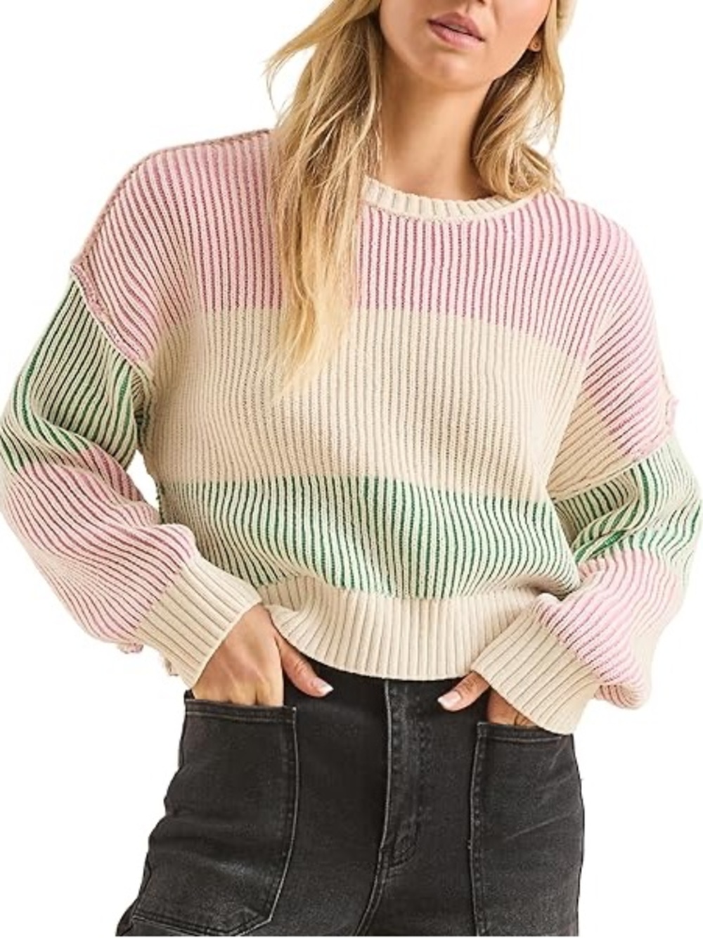 Altar’d State Colorblock Chunky Knit Sweater XL coastal grandma pastel aesthetic